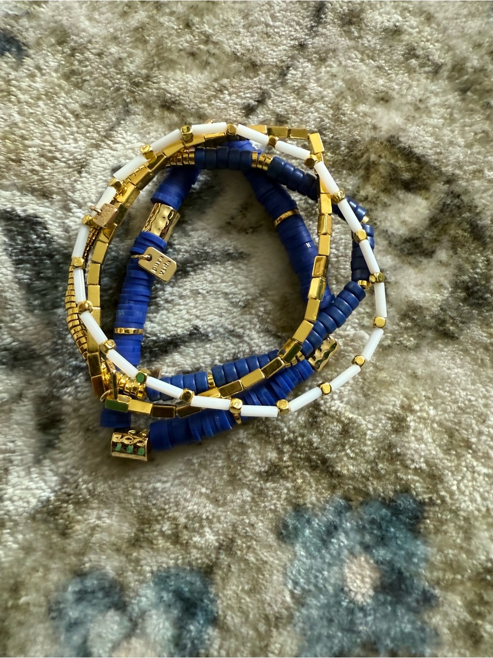Pura Vida Blue, White & Gold Stackable Beaded Bracelet Set